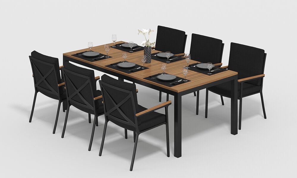 Обеденная группа Gardenini Bella со стульями Calma S темно-серый/черный 220 x 100