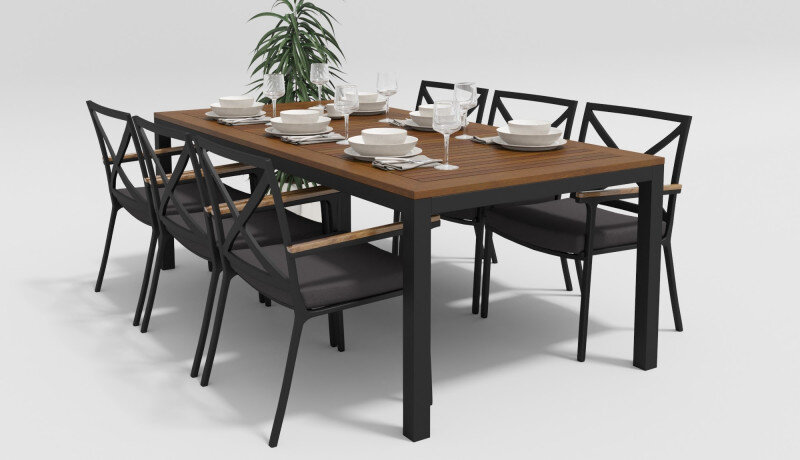 Обеденная группа Gardenini Bella со стульями Calma темно-серый/антрацит 220 x 100