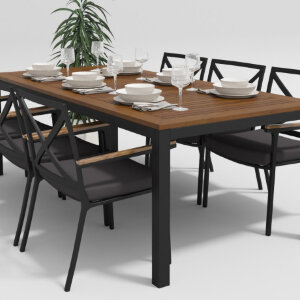 Обеденная группа Gardenini Bella со стульями Calma темно-серый/антрацит 220 x 100