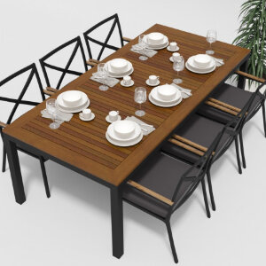 Обеденная группа Gardenini Bella со стульями Calma темно-серый/антрацит 220 x 100