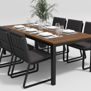 Обеденная группа Gardenini Bella со стульями Voglie темно-серый/антрацит 220 x 100