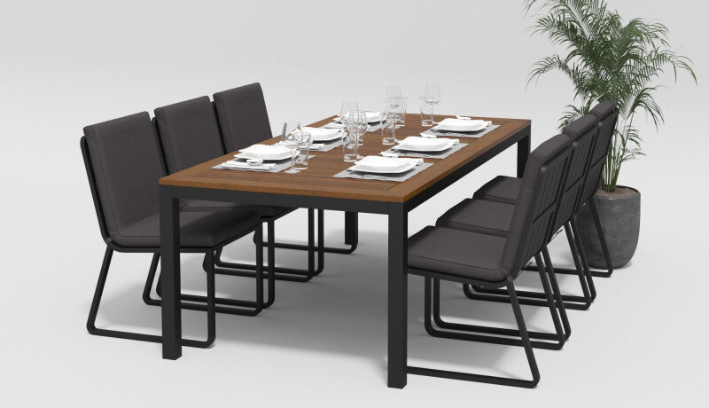 Обеденная группа Gardenini Bella со стульями Voglie темно-серый/антрацит 220 x 100