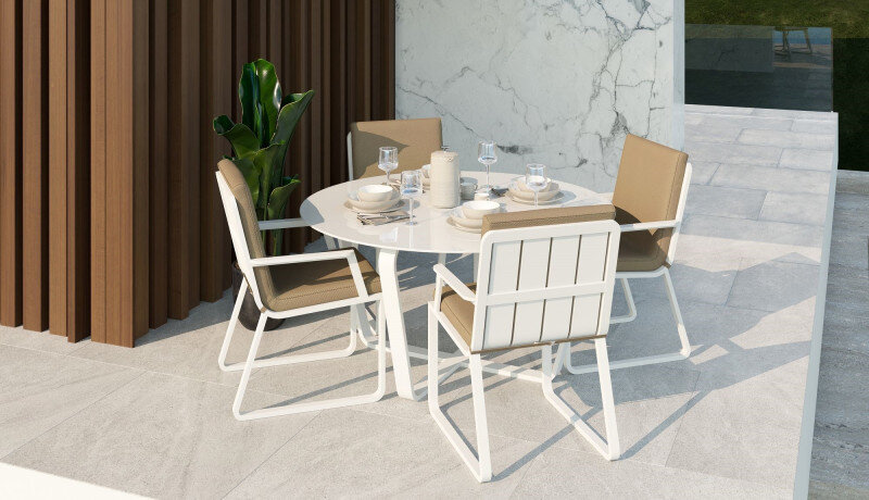 Обеденная группа Gardenini Primavera со стульями Voglie Armrest белый/бежевый