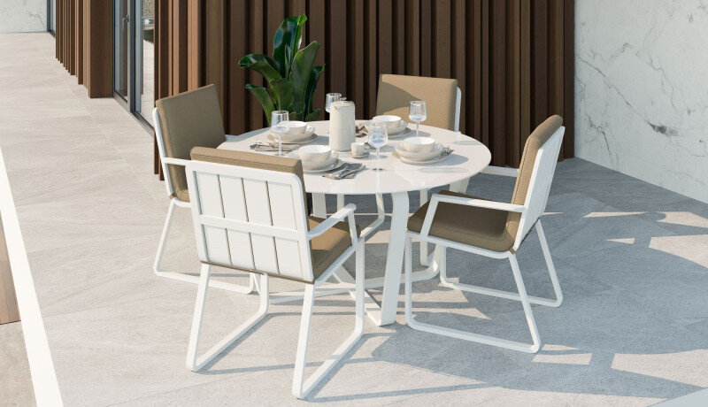 Обеденная группа Gardenini Primavera со стульями Voglie Armrest белый/бежевый