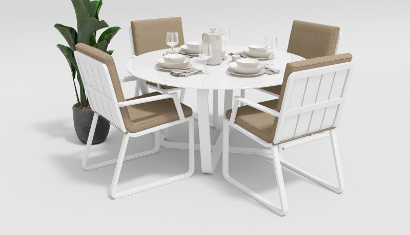 Обеденная группа Gardenini Primavera со стульями Voglie Armrest белый/бежевый
