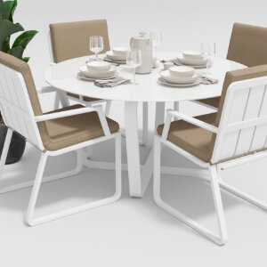 Обеденная группа Gardenini Primavera со стульями Voglie Armrest белый/бежевый