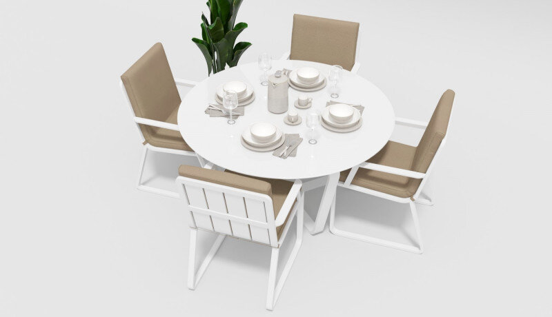 Обеденная группа Gardenini Primavera со стульями Voglie Armrest белый/бежевый