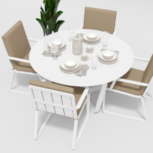Обеденная группа Gardenini Primavera со стульями Voglie Armrest белый/бежевый