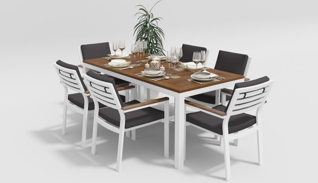 Обеденная группа Gardenini Bella белый/антрацит 180 x 90