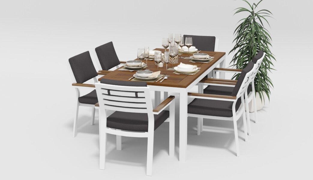 Обеденная группа Gardenini Bella белый/антрацит 180 x 90