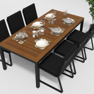 Обеденная группа Gardenini Bella со стульями Voglie темно-серый/черный 220 x 100