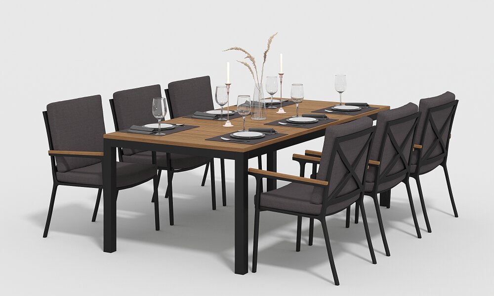 Обеденная группа Gardenini Bella со стульями Calma S темно-серый/антрацит 220 x 100