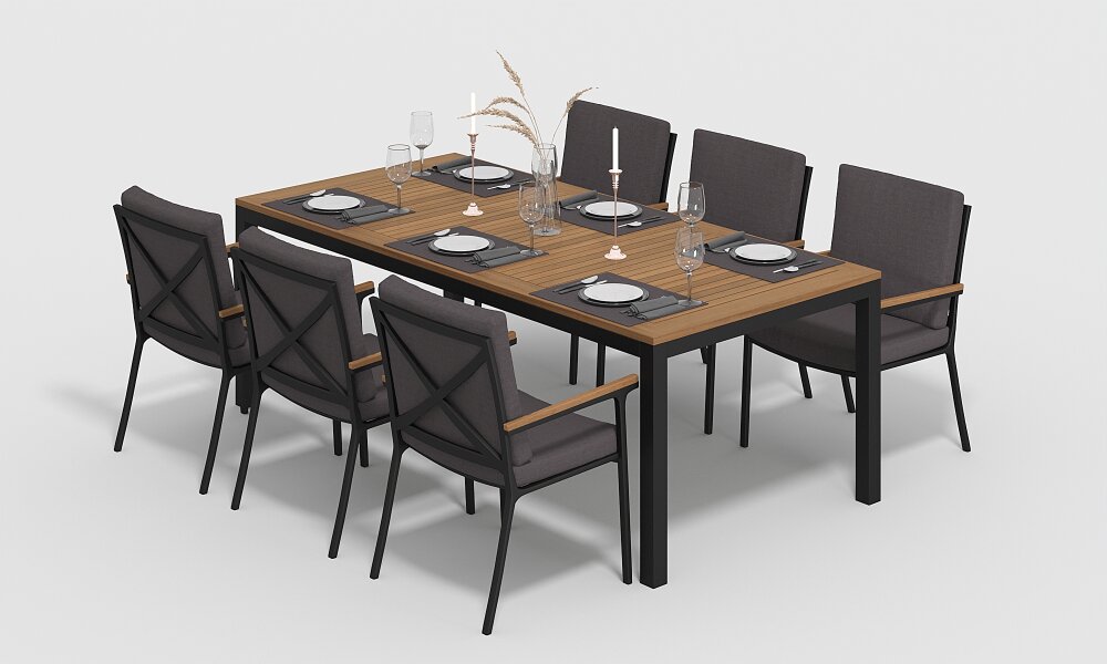 Обеденная группа Gardenini Bella со стульями Calma S темно-серый/антрацит 220 x 100