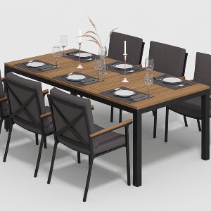 Обеденная группа Gardenini Bella со стульями Calma S темно-серый/антрацит 220 x 100