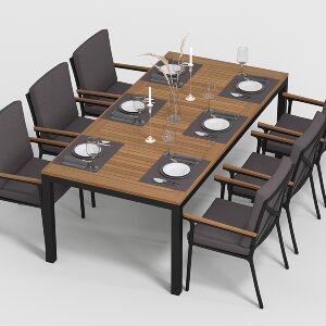 Обеденная группа Gardenini Bella со стульями Calma S темно-серый/антрацит 220 x 100