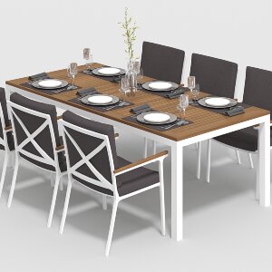 Обеденная группа Gardenini Bella со стульями Calma S белый/антрацит 220 x 100