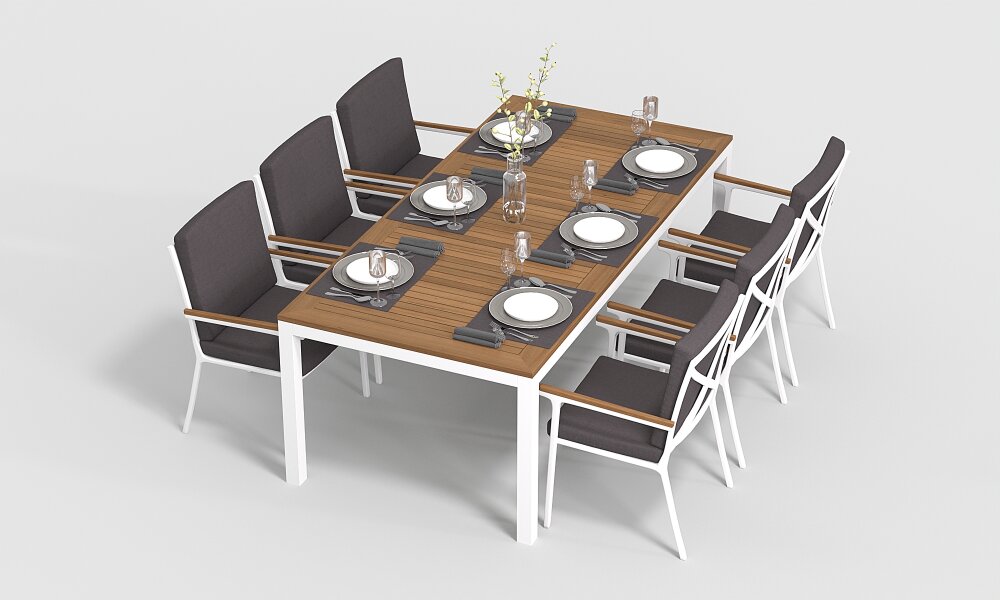 Обеденная группа Gardenini Bella со стульями Calma S белый/антрацит 220 x 100