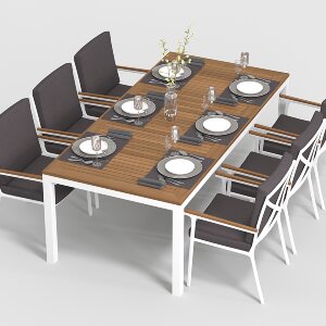 Обеденная группа Gardenini Bella со стульями Calma S белый/антрацит 220 x 100