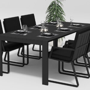 Обеденная группа Gardenini Malia со стульями Voglie Armrest темно-серый/черный 220 x 105