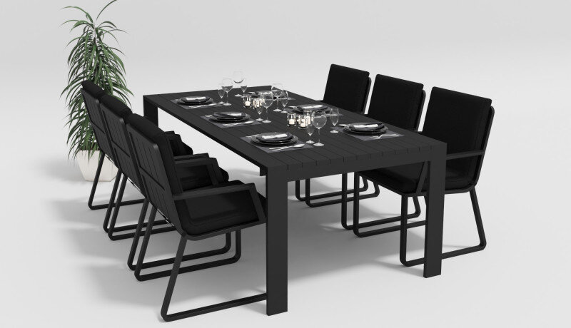 Обеденная группа Gardenini Malia со стульями Voglie Armrest темно-серый/черный 220 x 105