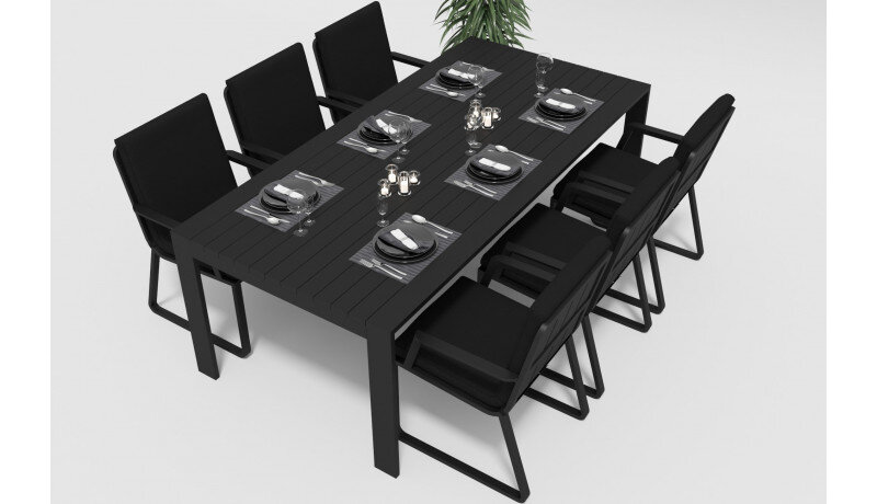 Обеденная группа Gardenini Malia со стульями Voglie Armrest темно-серый/черный 220 x 105