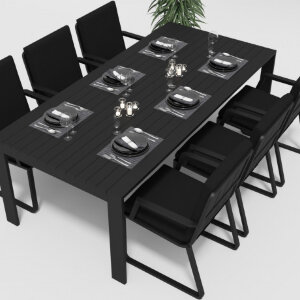 Обеденная группа Gardenini Malia со стульями Voglie Armrest темно-серый/черный 220 x 105