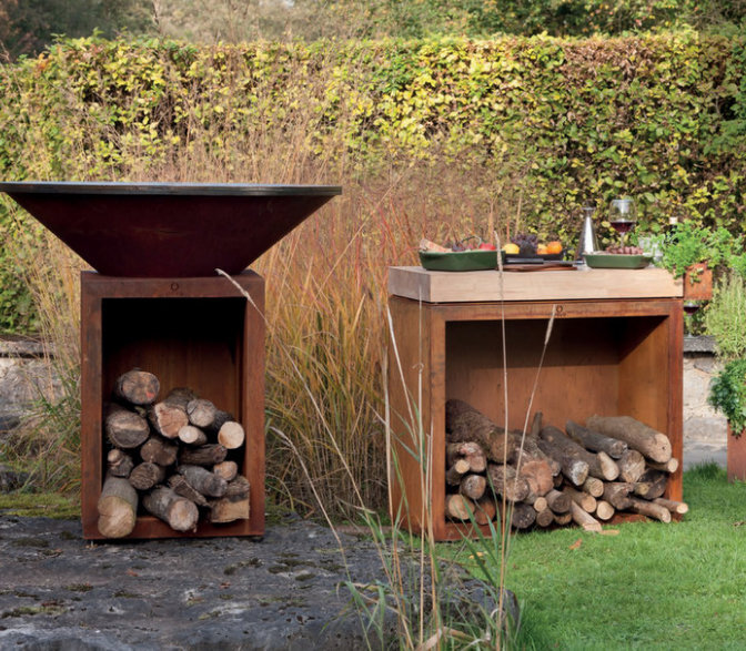 Стол разделочный OFYR 135 Corten с деревянной столешницей