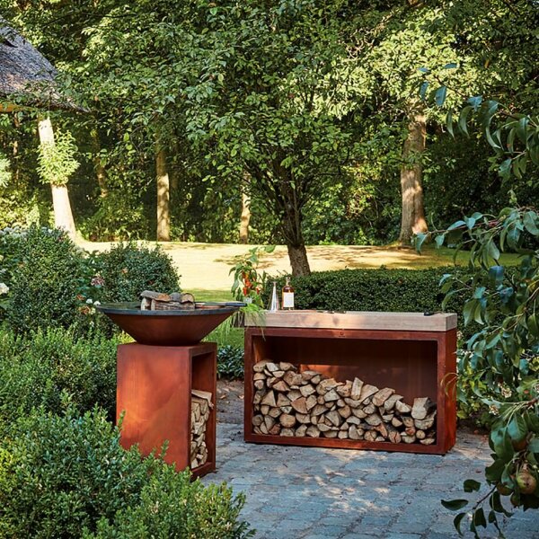 Стол разделочный OFYR 135 Corten с деревянной столешницей