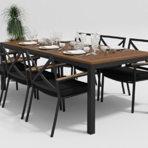 Обеденная группа Gardenini Bella со стульями Calma темно-серый/черный 220 x 100