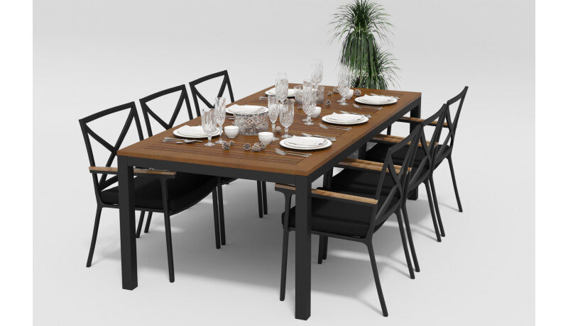 Обеденная группа Gardenini Bella со стульями Calma темно-серый/черный 220 x 100