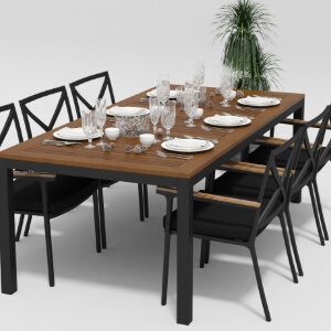 Обеденная группа Gardenini Bella со стульями Calma темно-серый/черный 220 x 100