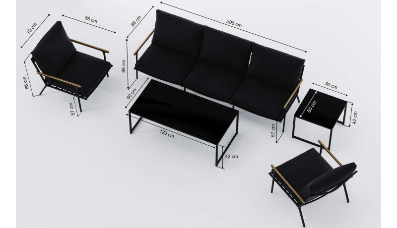 Лаунж зона Gardenini Calma Long темно-серый/черный