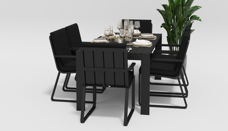 Обеденная группа Gardenini Malia со стульями Voglie Armrest темно-серый/черный 180 x 90