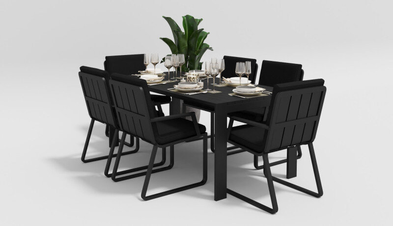 Обеденная группа Gardenini Malia со стульями Voglie Armrest темно-серый/черный 180 x 90