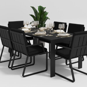 Обеденная группа Gardenini Malia со стульями Voglie Armrest темно-серый/черный 180 x 90