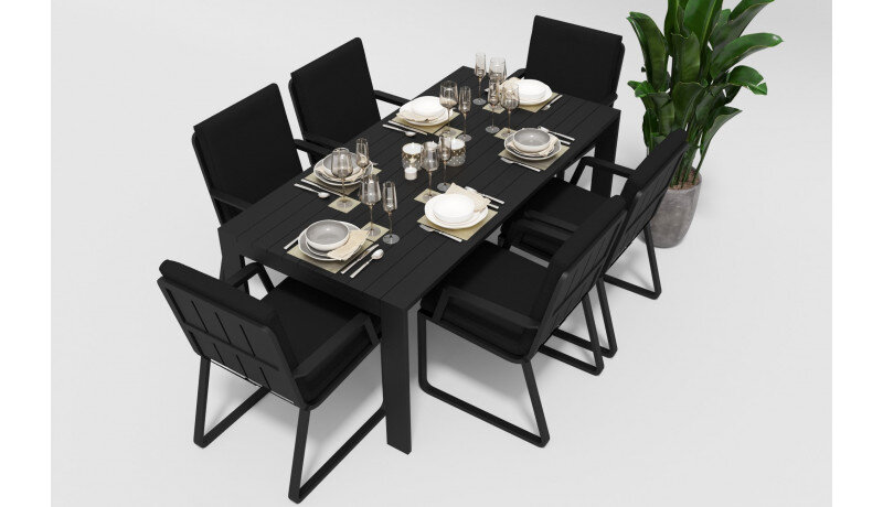 Обеденная группа Gardenini Malia со стульями Voglie Armrest темно-серый/черный 180 x 90