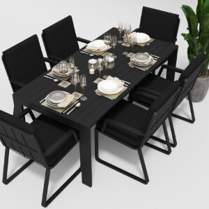 Обеденная группа Gardenini Malia со стульями Voglie Armrest темно-серый/черный 180 x 90