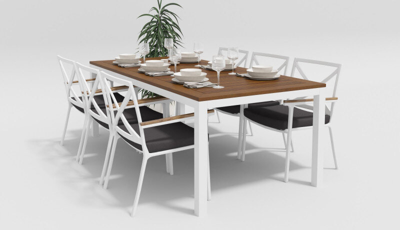 Обеденная группа Gardenini Bella со стульями Calma белый/антрацит 220 x 100