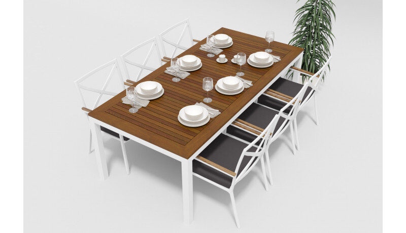 Обеденная группа Gardenini Bella со стульями Calma белый/антрацит 220 x 100