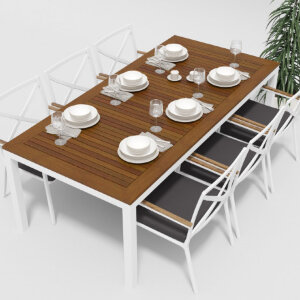 Обеденная группа Gardenini Bella со стульями Calma белый/антрацит 220 x 100