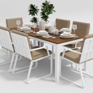 Обеденная группа Gardenini Bella со стульями Voglie Armrest белый/бежевый 180 x 90