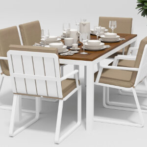 Обеденная группа Gardenini Bella со стульями Voglie Armrest белый/бежевый 180 x 90