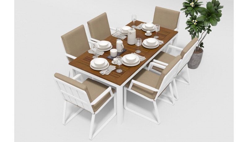 Обеденная группа Gardenini Bella со стульями Voglie Armrest белый/бежевый 180 x 90
