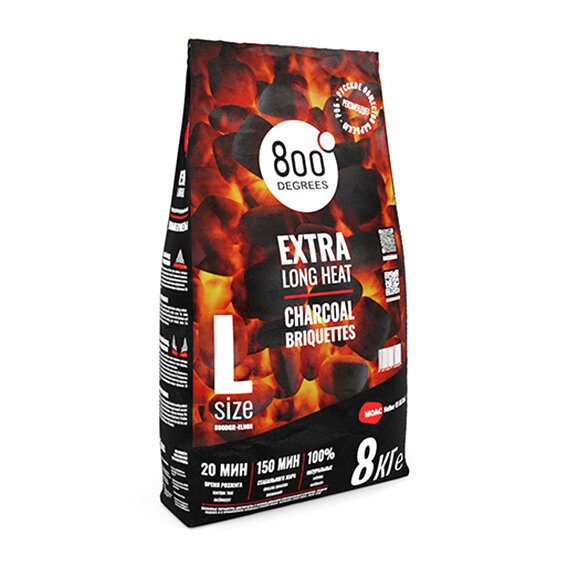 Уголь брикетированный 800 Degrees Долгое Горение мешок 8 кг