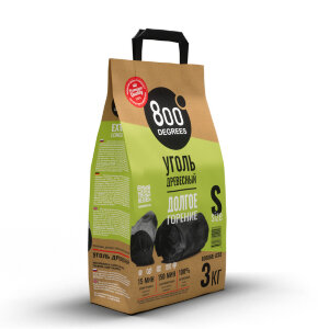 Уголь кусковой древесный 800 Degrees Долгое Горение мешок 3 кг