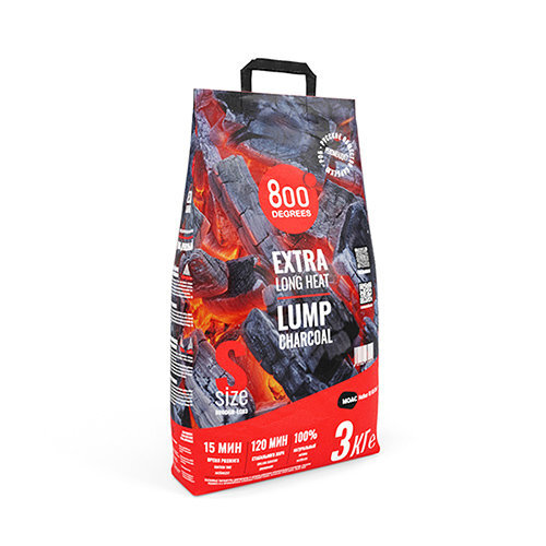 Уголь кусковой древесный 800 Degrees Долгое Горение мешок 3 кг