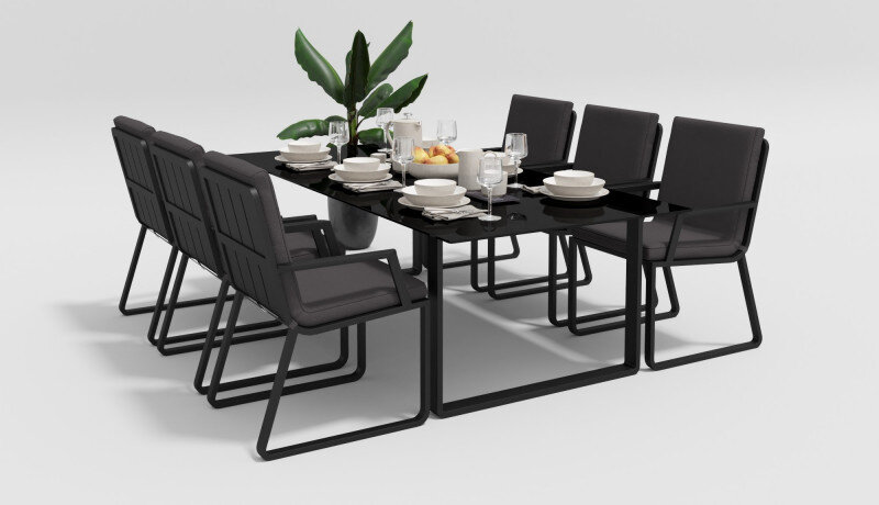 Обеденная группа Gardenini Voglie со стульями Voglie Armrest темно-серый/антрацит 220 x 105