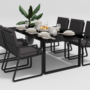 Обеденная группа Gardenini Voglie со стульями Voglie Armrest темно-серый/антрацит 220 x 105
