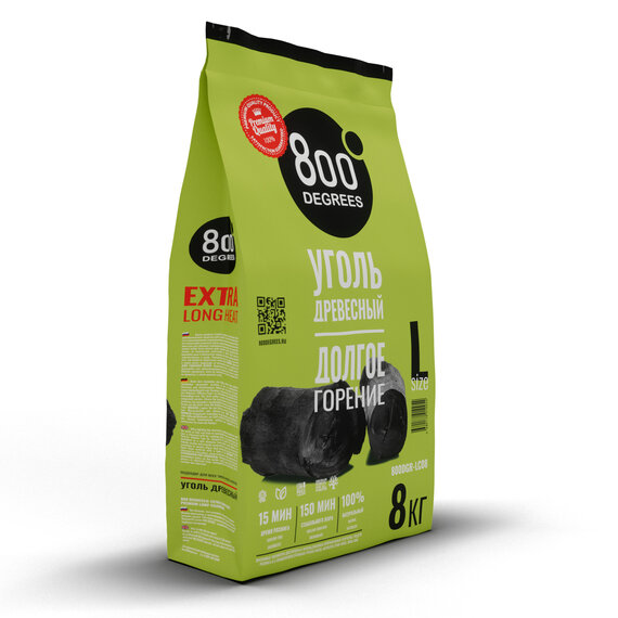Уголь кусковой древесный 800 Degrees Долгое Горение мешок 8 кг