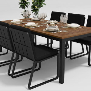 Обеденная группа Gardenini Bella со стульями Voglie темно-серый/черный 200 x 100